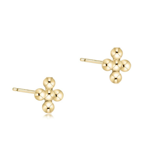 enewton Classic Beaded Signature Cross Small Stud - 2mm Bead Gold