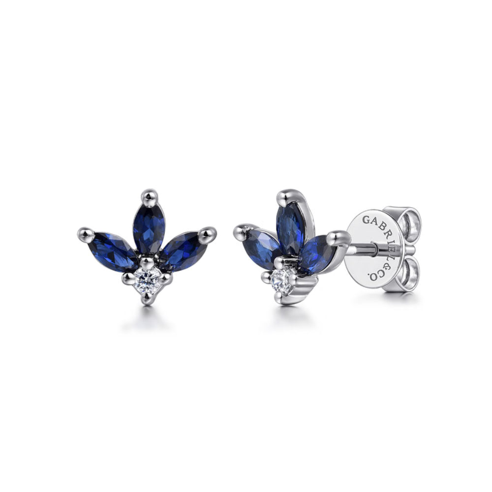 Gabriel & Co. 14k White Gold Floral Style Sapphire & Diamond Stud Earrings