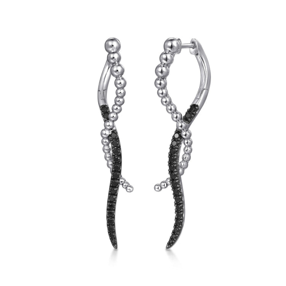 Pair of  Sterling silver  drop earrings with black spinel gemstones  