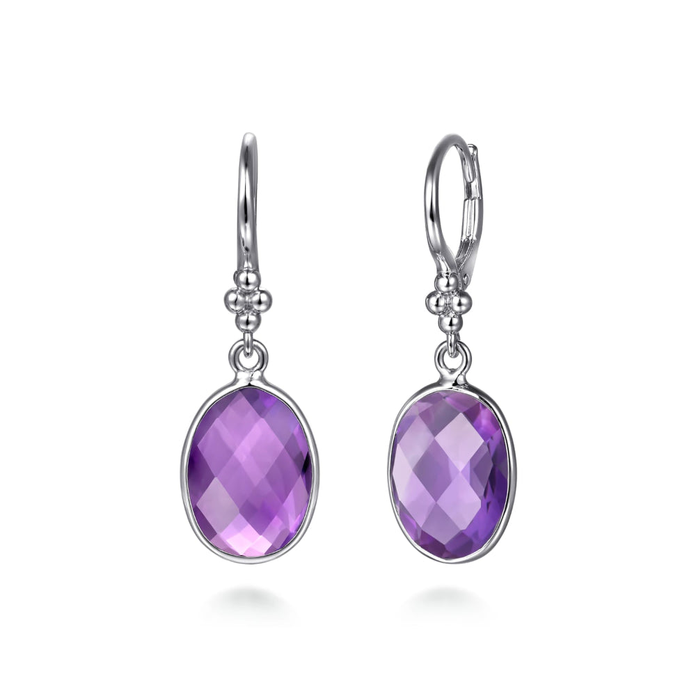 Pair of Sterling silver with Amethyst drop earrings 