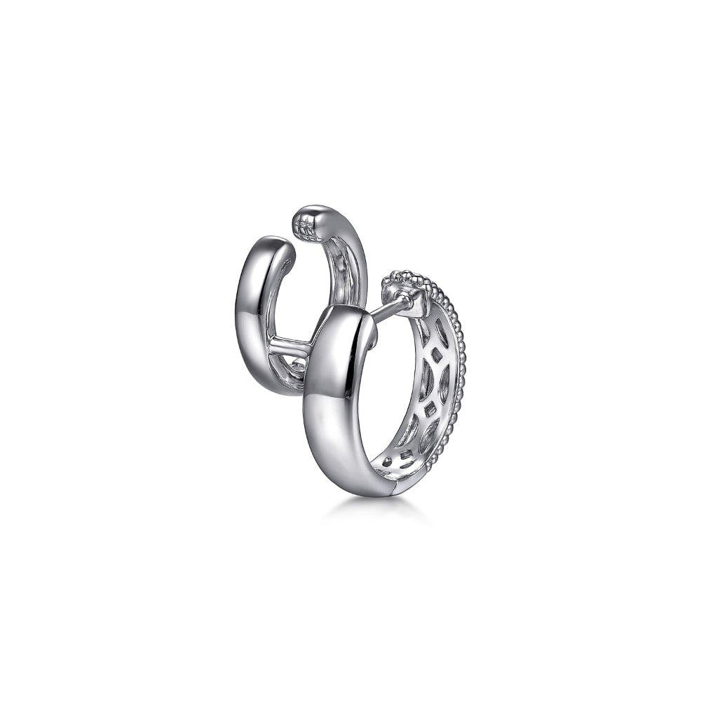 Sterling Silver and White Sapphire Stud huggie style hoop 