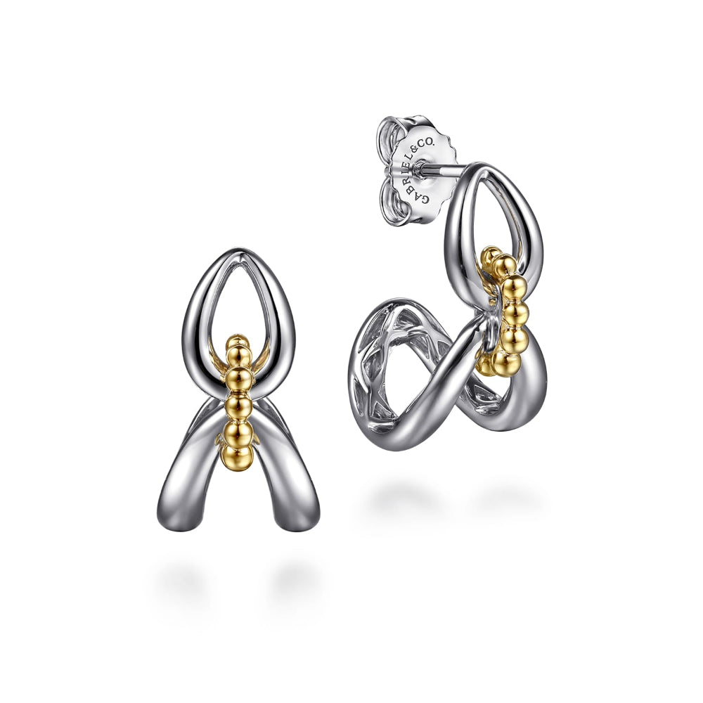 Sterling Silver and 18k Yellow gold Link J Hoop earrings