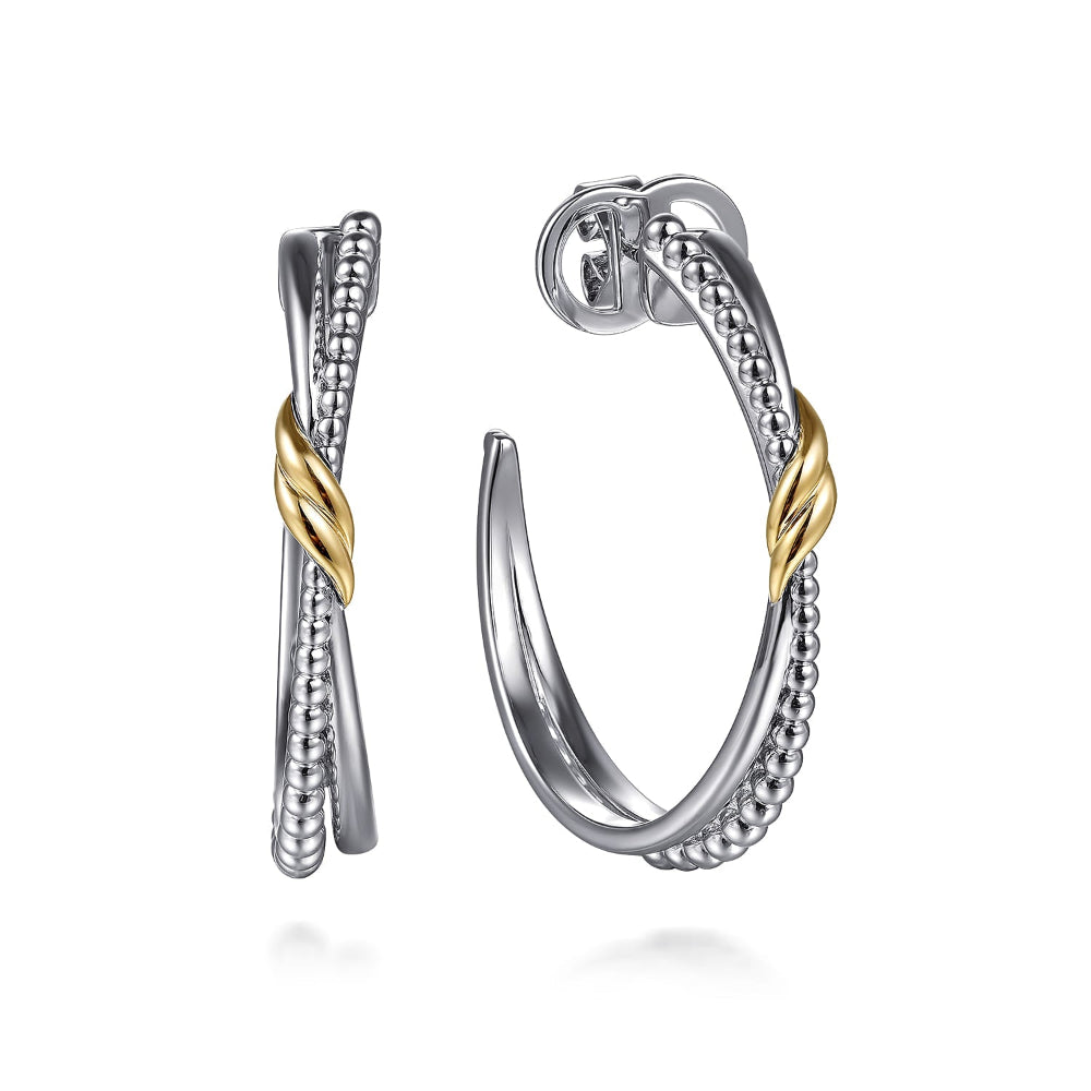 Silver and 14k Yellow Gold 35.5mm J Hoop earrings 