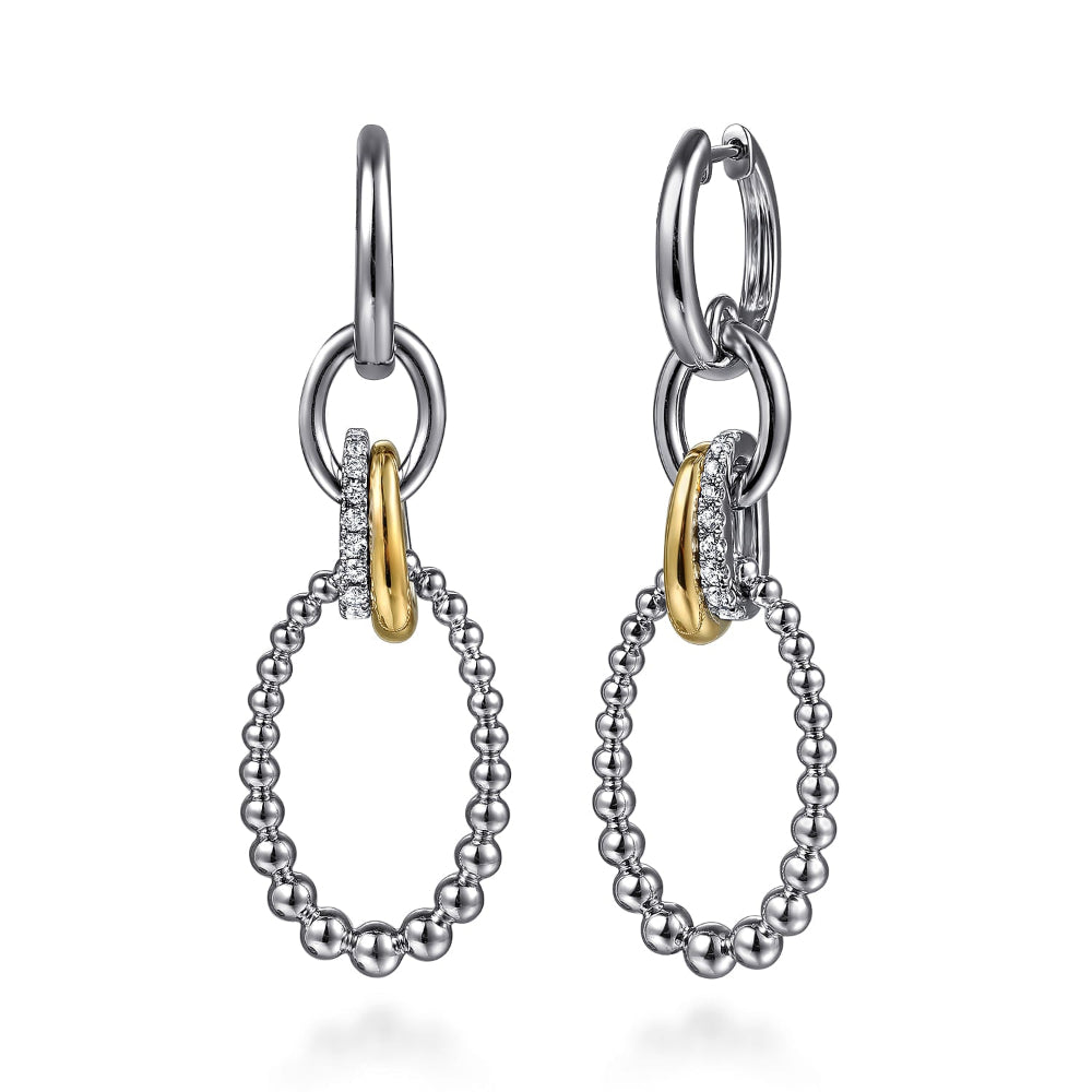 Silver and gold with white sapphire drop earrings 
