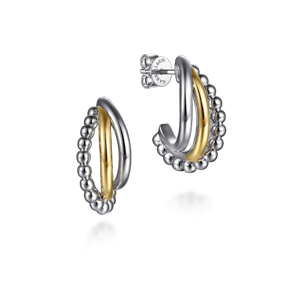 Silver and Gold three row earrings 