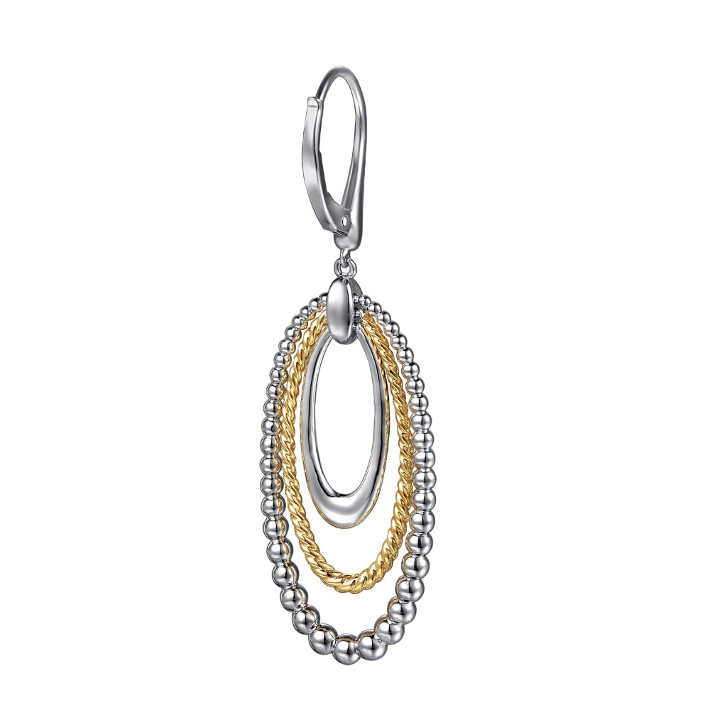 Sterling silver and 14k Yellow Gold Rope Drop earring