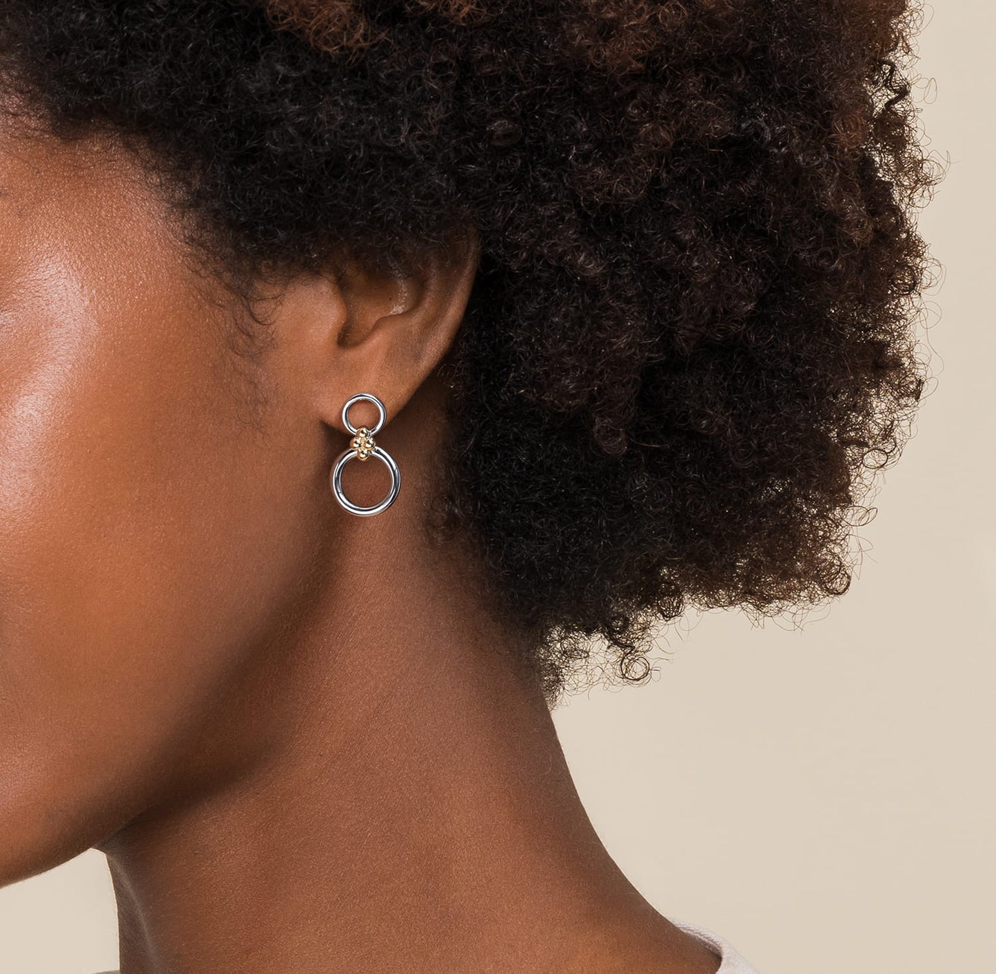 Gabriel & Co. Sterllng Silver & 14k Yellow Bujukon Collection Round Link Stud Earrings