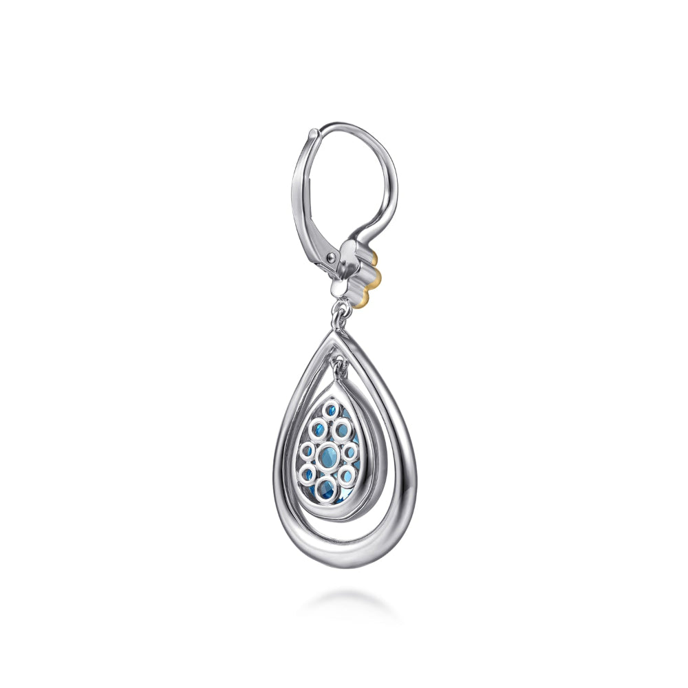 Silver Pear shaped Blue Topaz drop earring