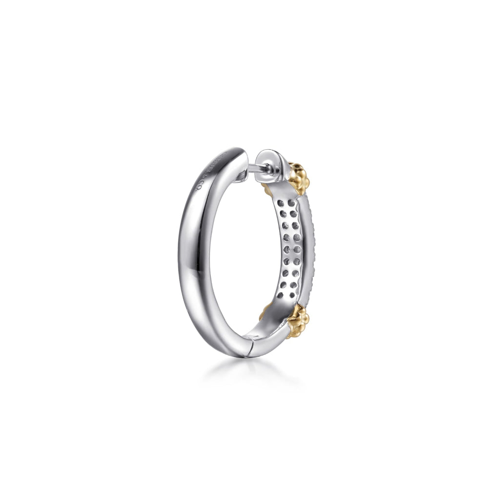 Silver hoop earring with gold accents 