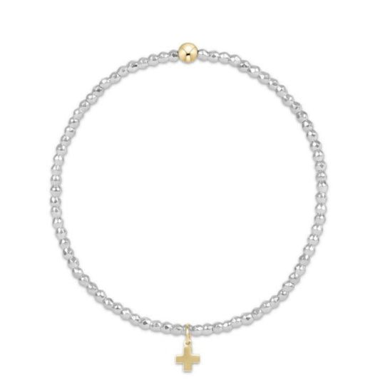 enewton 5.5" egirl Bright Silver Faceted Hematite 2mm Bead Bracelet - Signature Cross Gold Charm