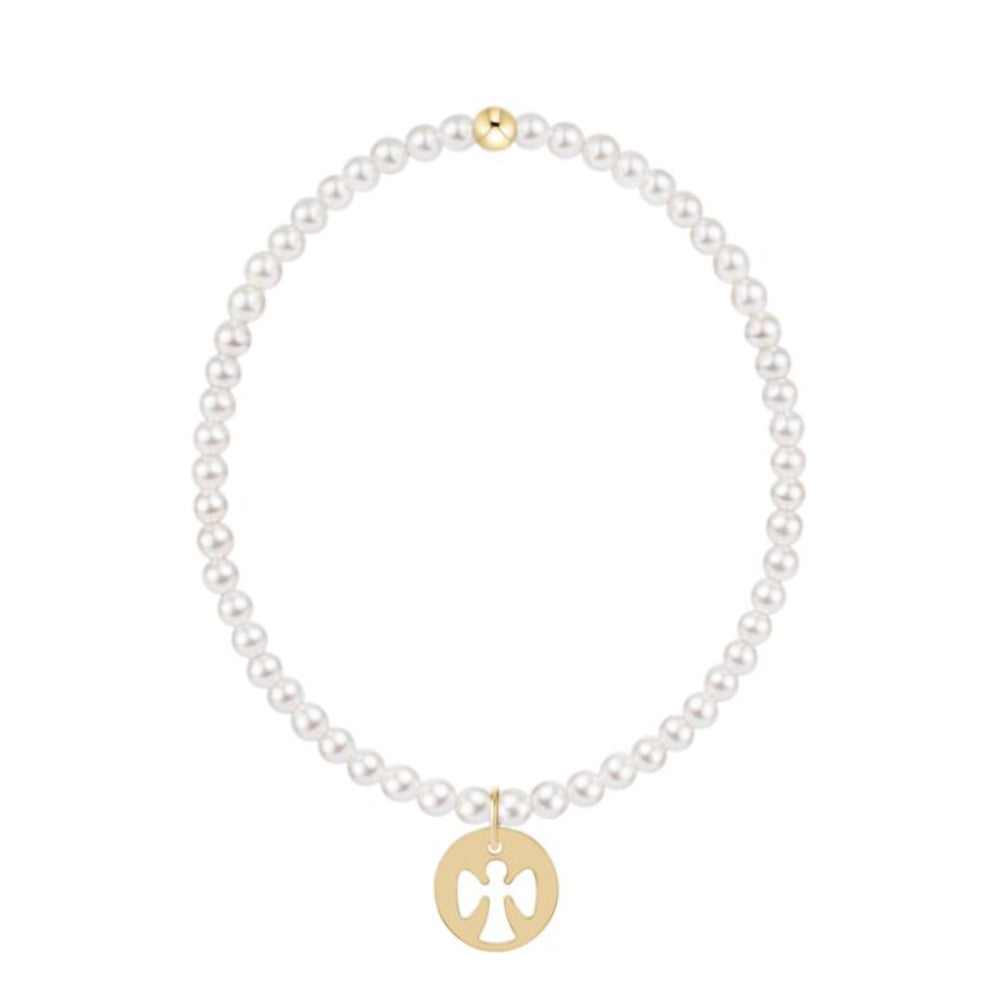 enewton 5.5" egirl Classic Pearl 3mm Bracelet - Guardian Angel Gold Disc