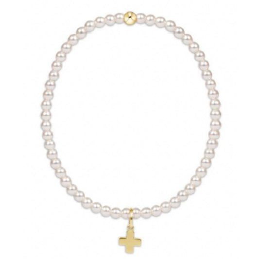 enewton 5.5" egirl Classic Pearl 3mm Bead Bracelet - Signature Cross Gold Charm