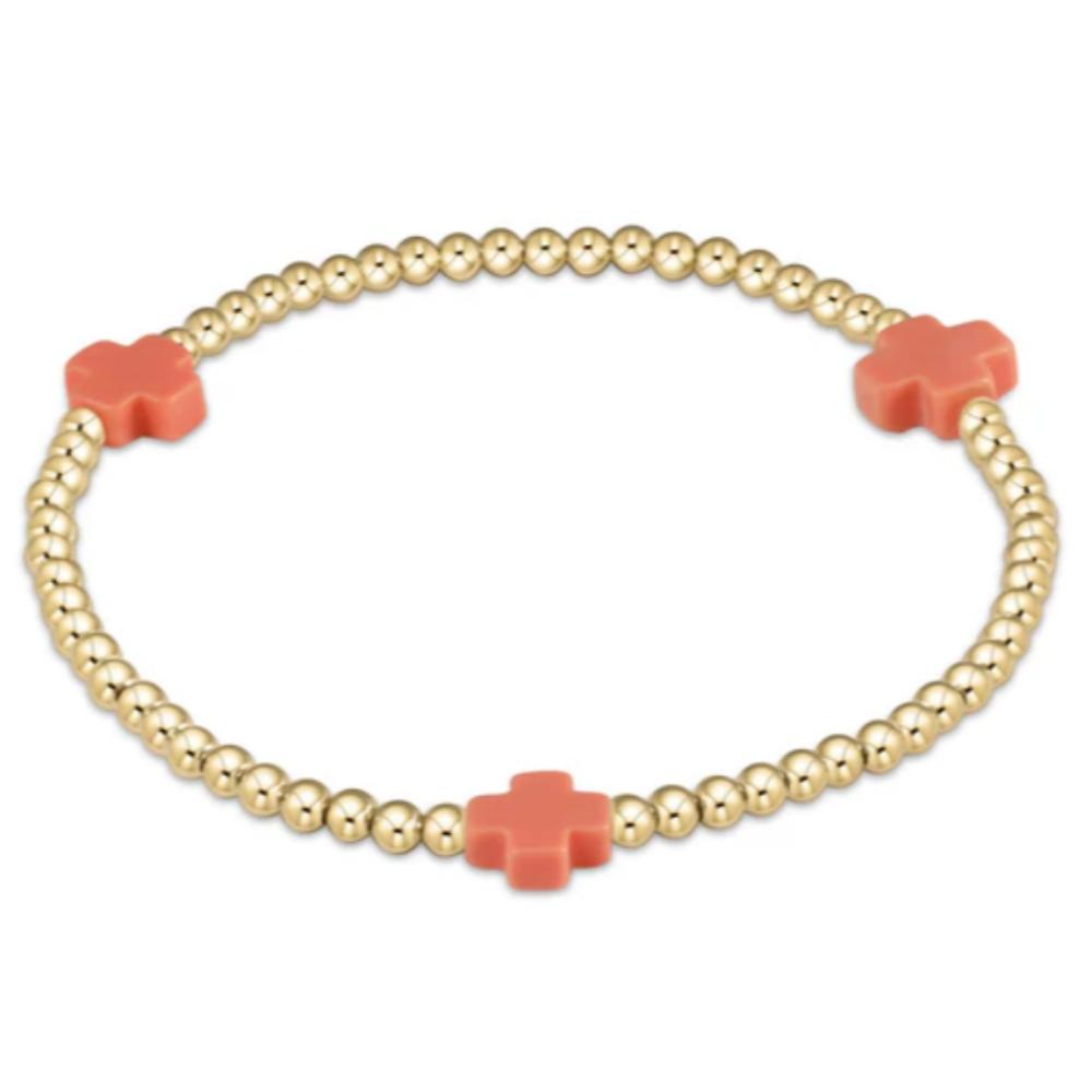 enewton 5.5" egirl Signature Cross Gold Pattern 3mm Bead Bracelet - Coral