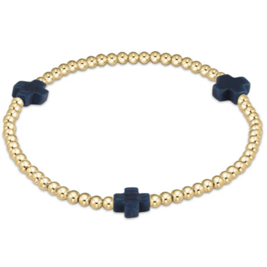 enewton 5.5" egirl Signature Cross Gold Pattern 3mm Bead Bracelet - Navy