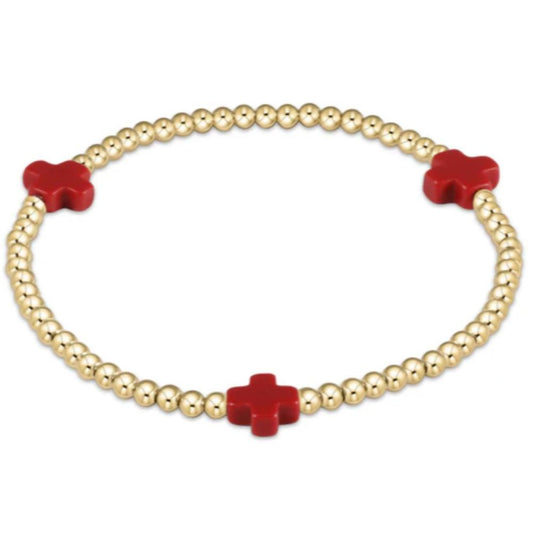 enewton 5.5" egirl Signature Cross Gold Pattern 3mm Bead Bracelet - Red