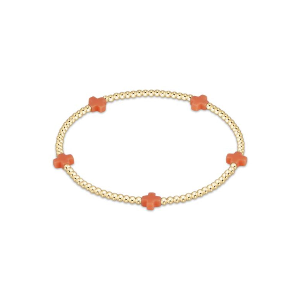 enewton 5.5" egirl Signature Cross Small 2mm Gold Bracelet - Coral