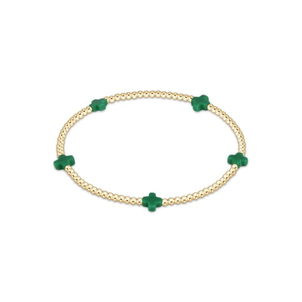 enewton 5.5" egirl Signature Cross Small 2mm Gold Bracelet - Emerald