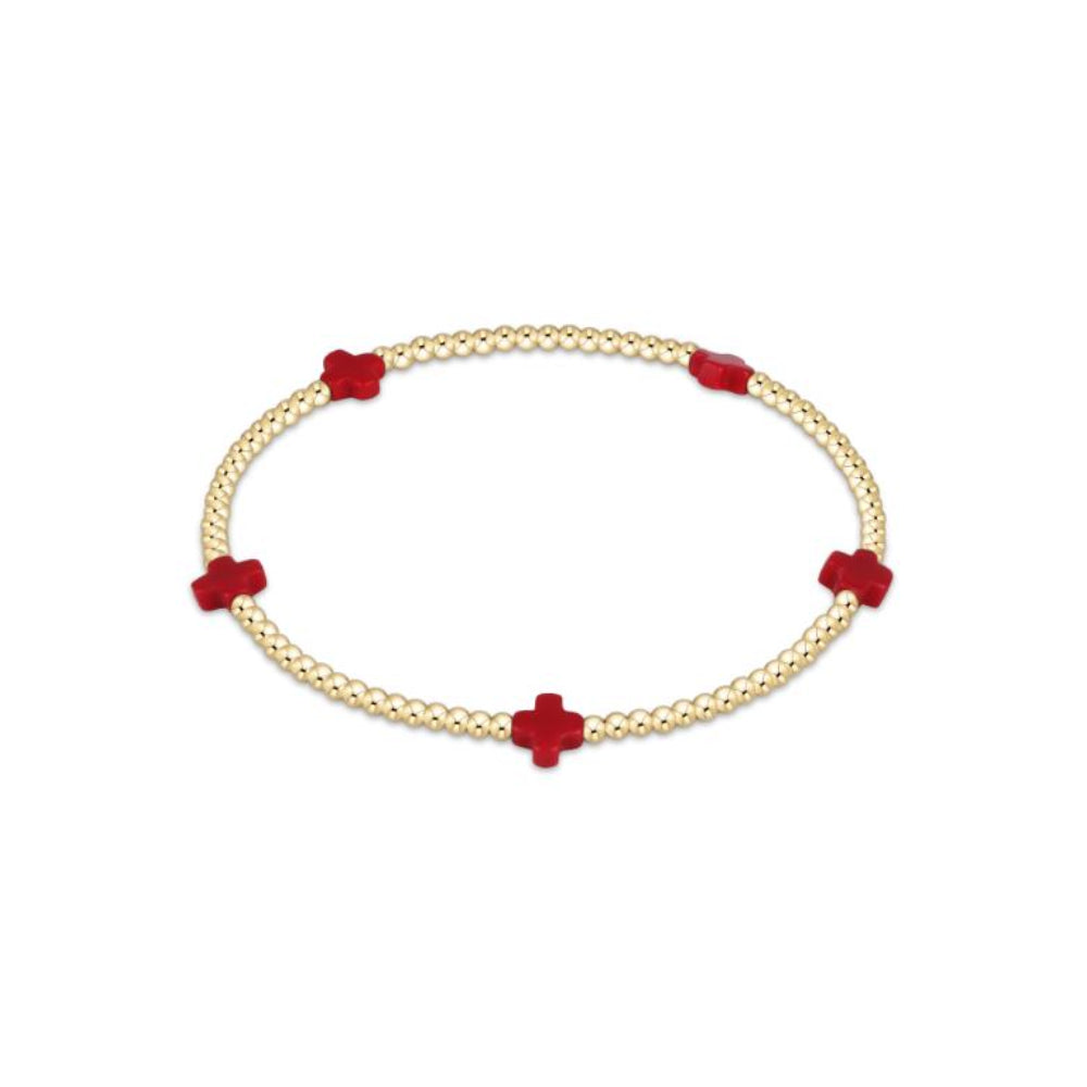 enewton 5.5" egirl Signature Cross Small 2mm Gold Bracelet - Red