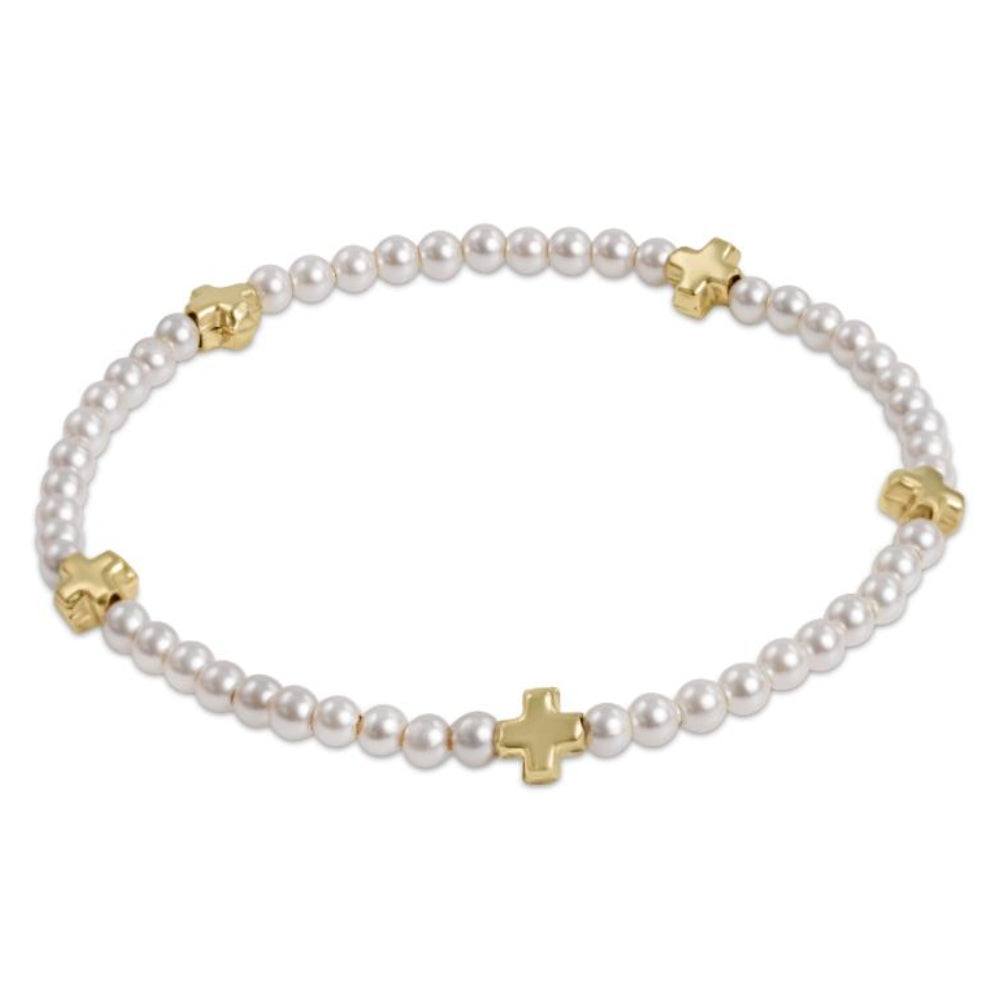 enewton 5.5" egirl Signature Cross Small 3mm Pearl Bracelet - Gold