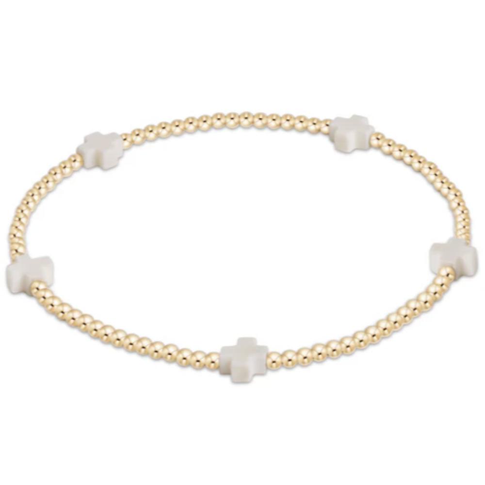 enewton 5.5" egirl Signature Cross Small 2mm Gold Bracelet - Off-White