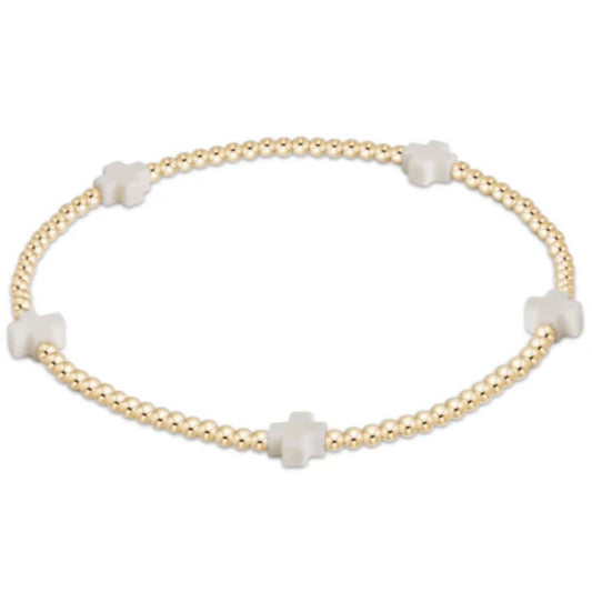 enewton 5.5" egirl Signature Cross Small Gold Pattern 2mm Bead Bracelet - Off White