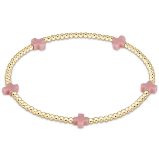 enewton 5.5" egirl Signature Cross Small Gold Pattern 2mm Bead Bracelet -Pink