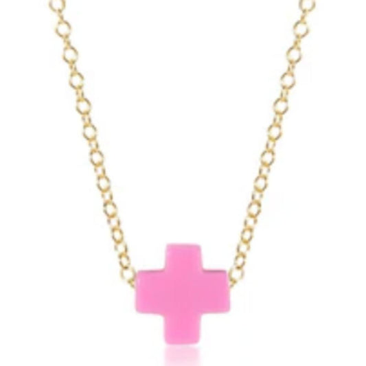 enewton egirl 14" Necklace Gold - Signature Cross Bright Pink