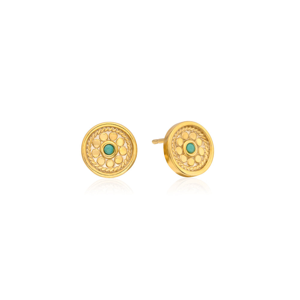Anna Beck Pave Disc Turquoise Stud Earrings - Gold
