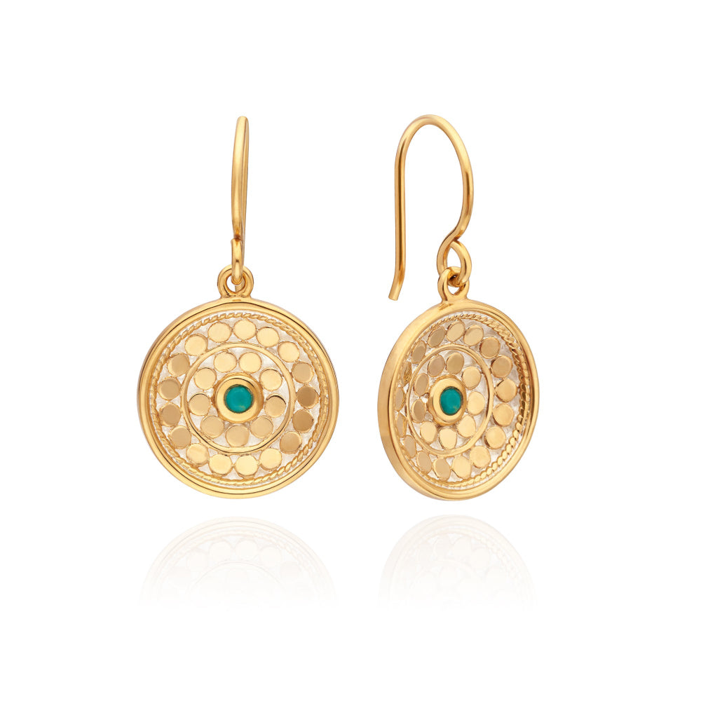 Anna Beck Pave Disc Turquoise Drop Earrings - Gold