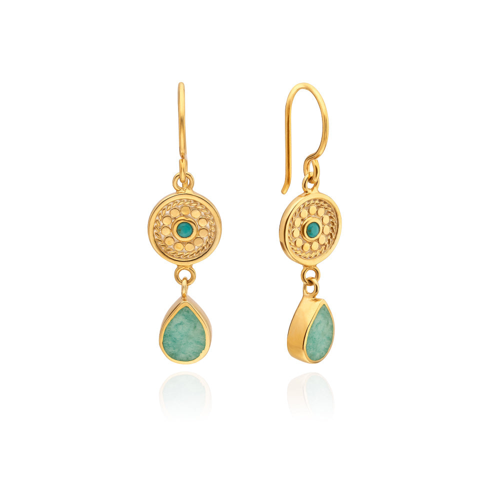 Anna Beck Pave Disc Turquoise and Amazonite Drop Earrings