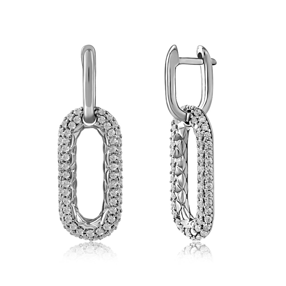 A. Jaffe 14k White Gold Pave Diamond Link Hoop Drop Earrings