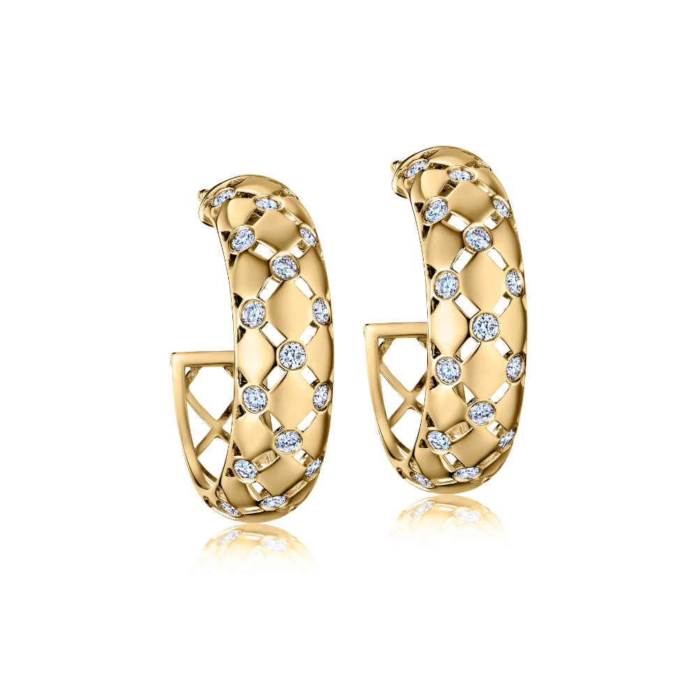 A. Jaffe 14k Gold Quilted Flush Set Diamond Hoop Earrings