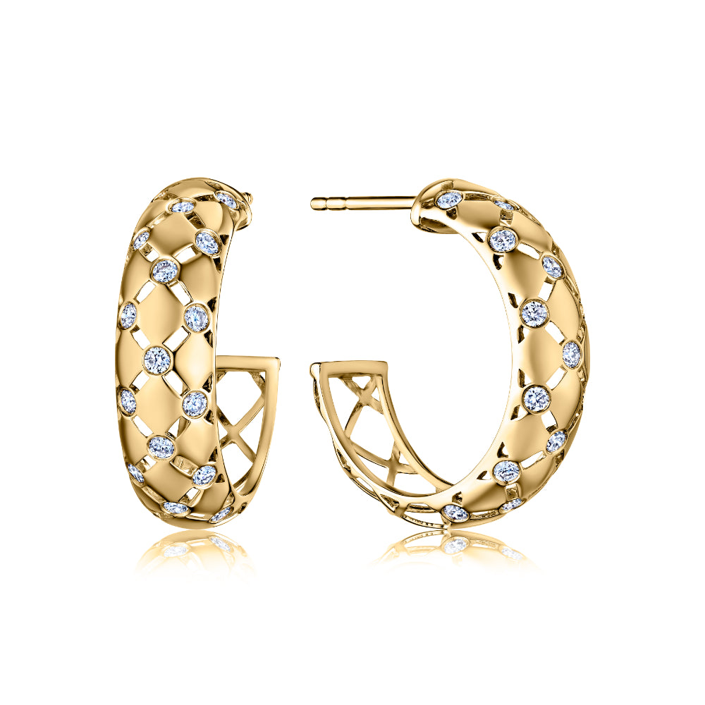A. Jaffe 14k Gold Quilted Flush Set Diamond Hoop Earrings