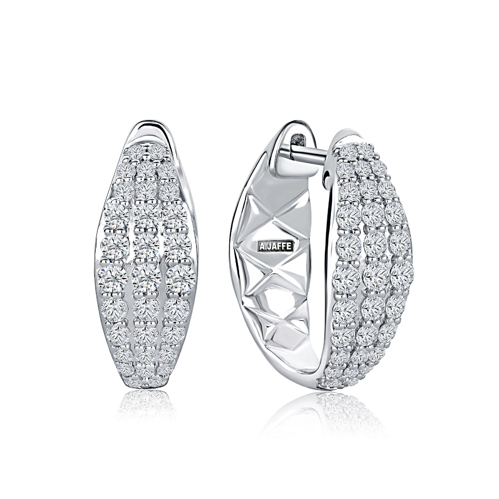 A. Jaffe 14k White Gold Graduated Pave Diamond Hoop Earrings