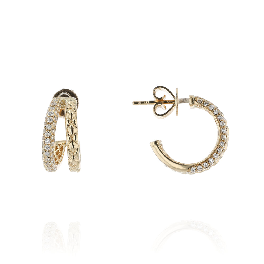 A. Jaffe 14k Gold Small Two Row Quilted and Pave Hoop Earrings with Diamonds