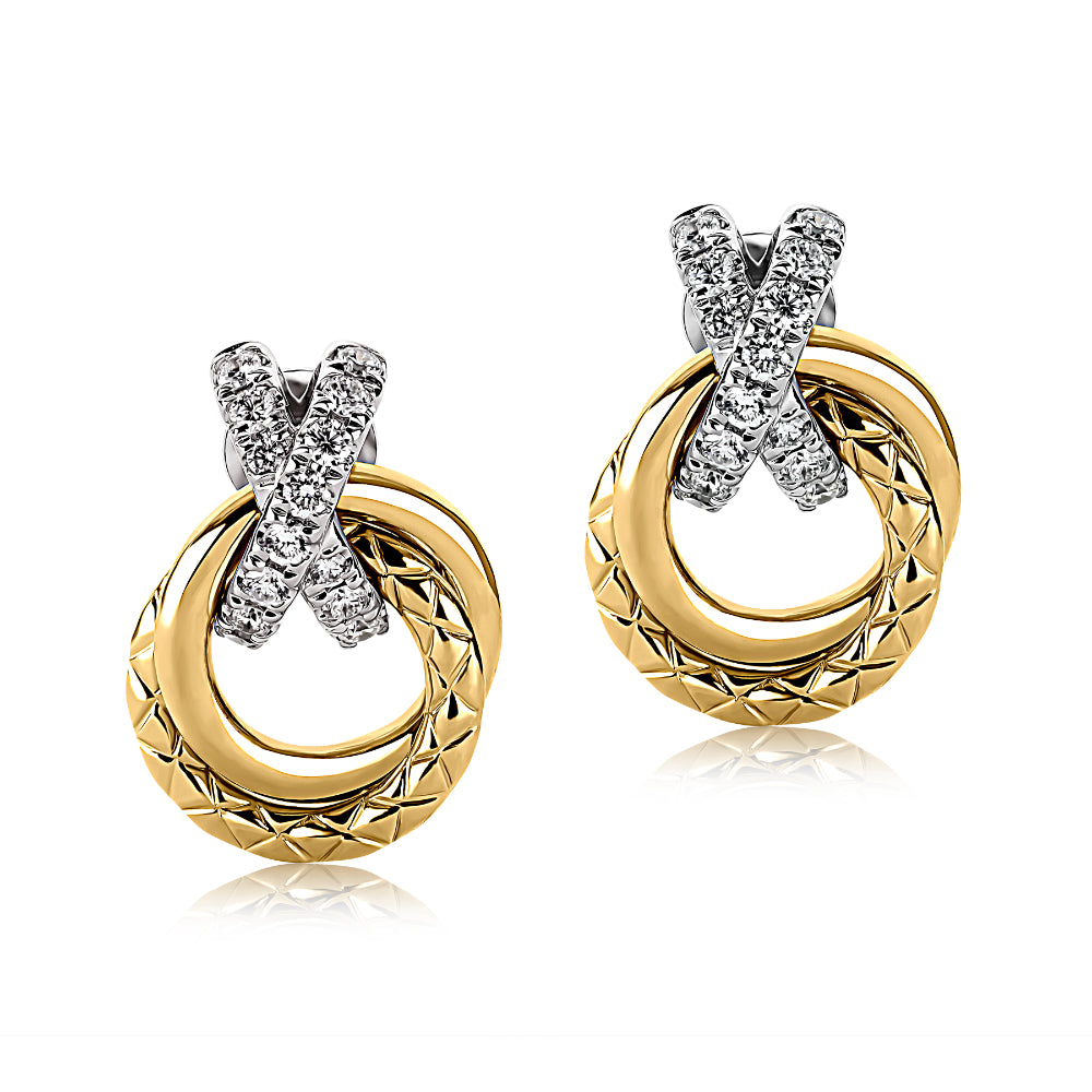 A. Jaffe 14k Yellow Gold Double Loop Pave X Diamond Stud Earrings