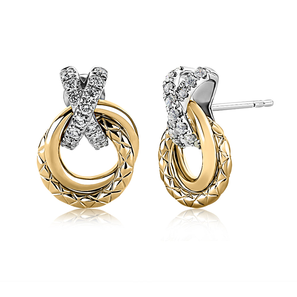 A. Jaffe 14k Yellow Gold Double Loop Pave X Diamond Stud Earrings