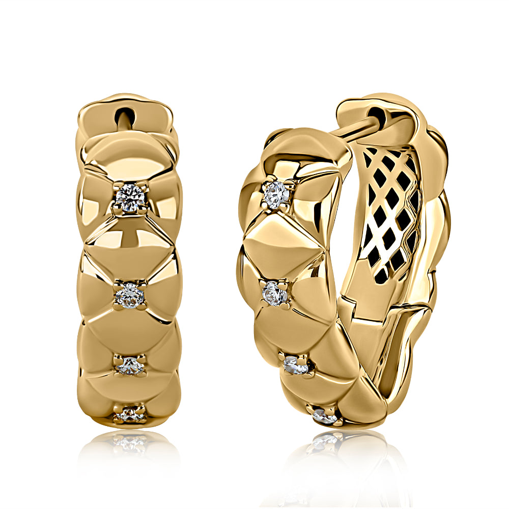 A. Jaffe 14k Gold Qulited Hoop Earrings with Diamonds