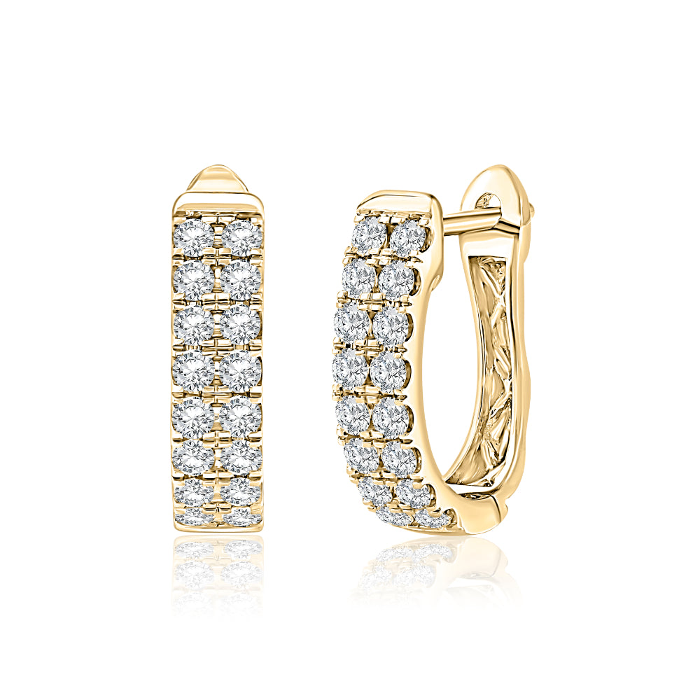 A. Jaffe 14k Gold U-Shape Two Row Diamond Leverback Hoop Earrings
