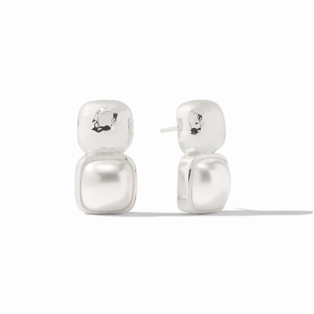 Pair of silver earrings on a white background