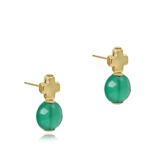 enewton Signature Cross Gold Stud - Green Onyx