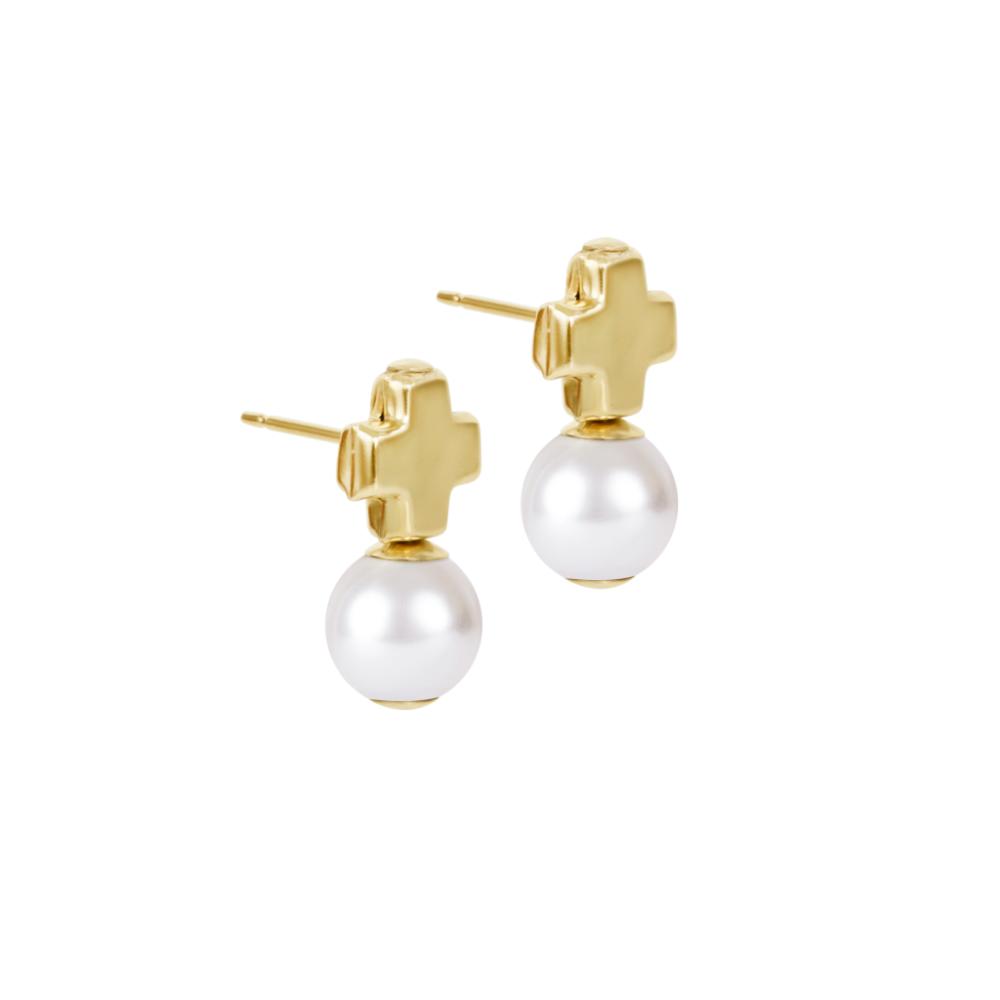 enewton Signature Cross Small Gold Stud - Classic Pearl