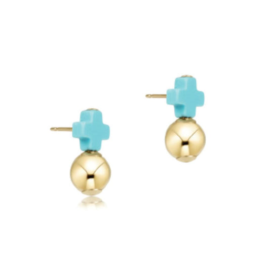 enewton Signature Cross Turquoise Stud - Gold