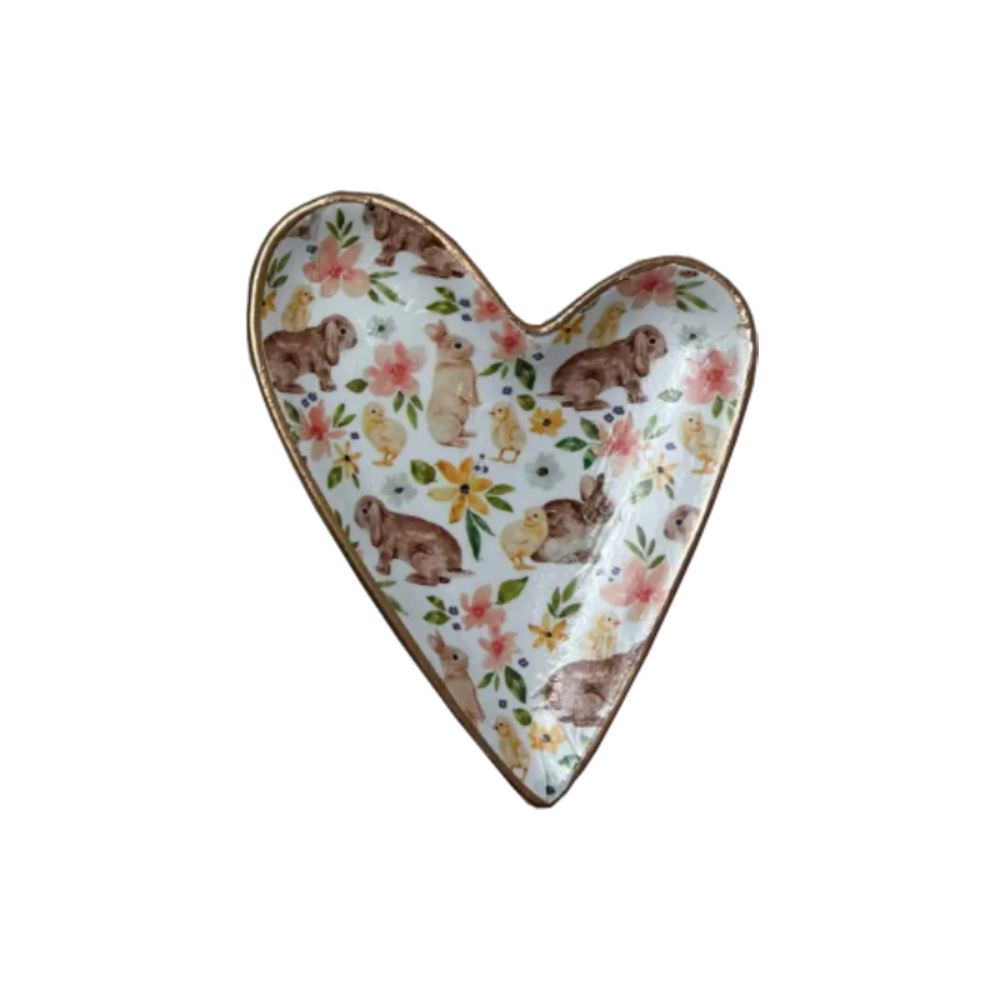 Ten Twenty Six Designs Easter & Valentines Ceramic Heart Dish- Bunnies & Chicks