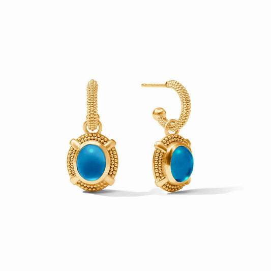 Julie Vos Cabochon Hoop & Charm Earring-Iridescent London Blue