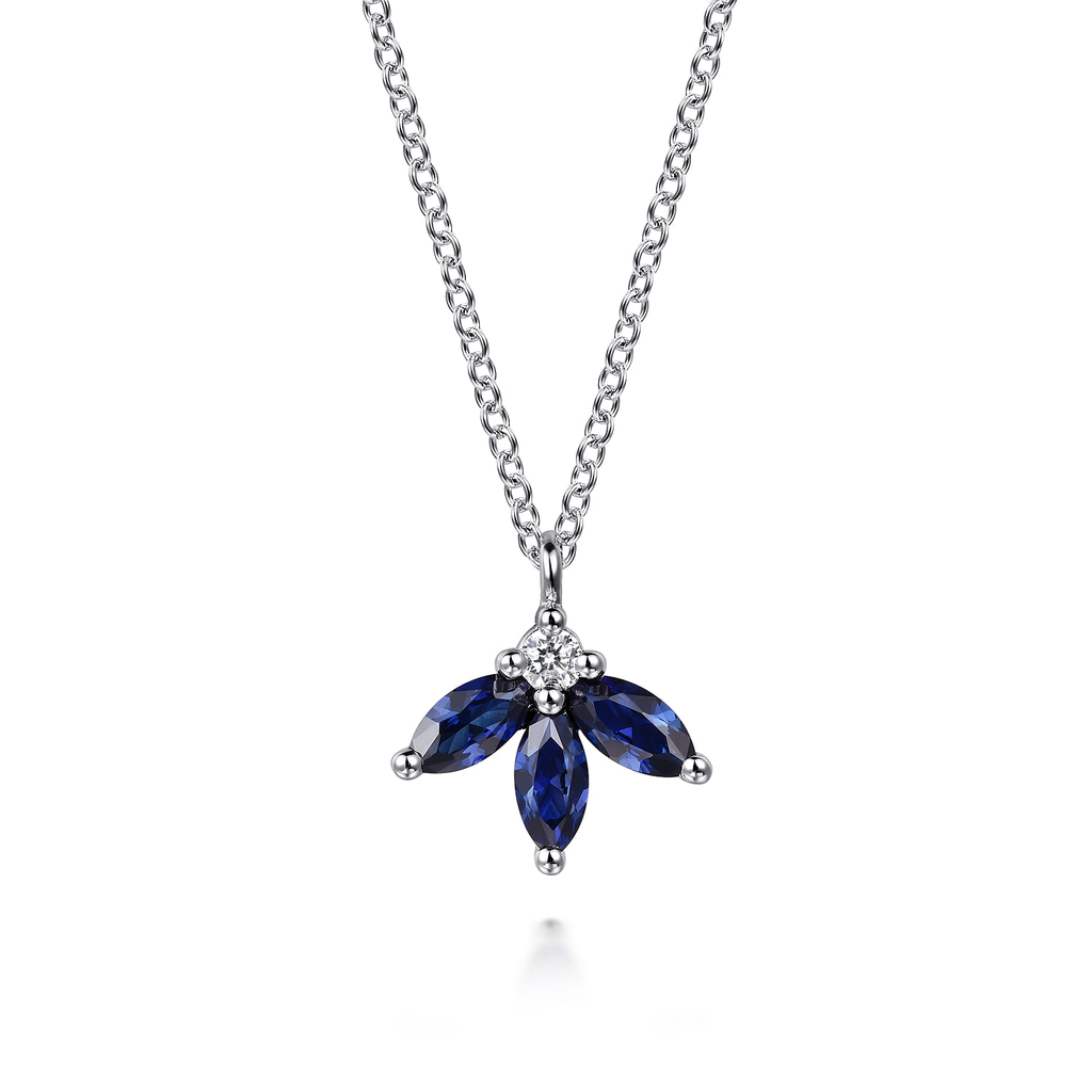 Gabriel & Co. 14k White Gold Diamond and Sapphire Pendant Necklace