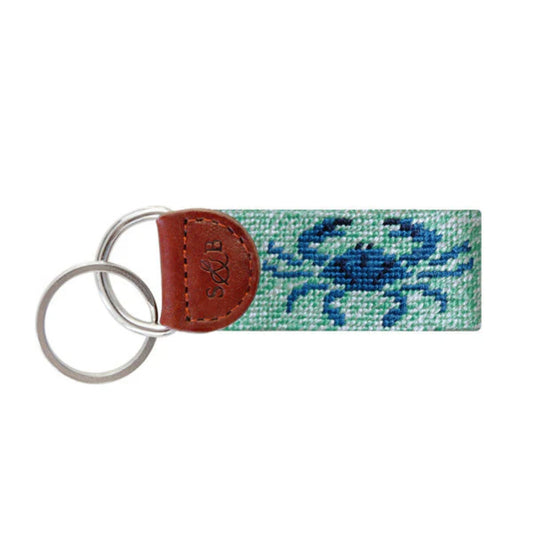 Smathers & Branson Blue Crab Needlepoint Key Fob (Heathered Mint-White)