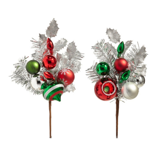 16" Silver Tinsel Ornament Pick