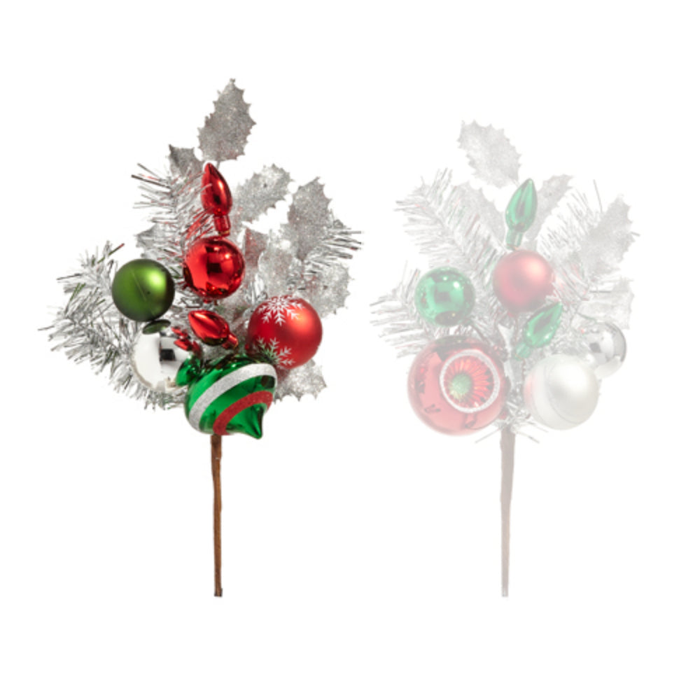 16" Silver Tinsel Ornament Pick