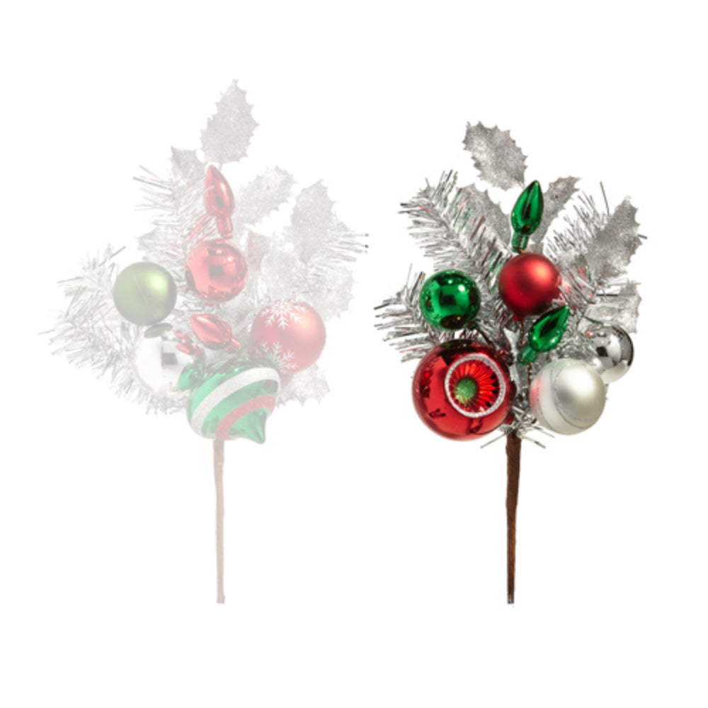16" Silver Tinsel Ornament Pick